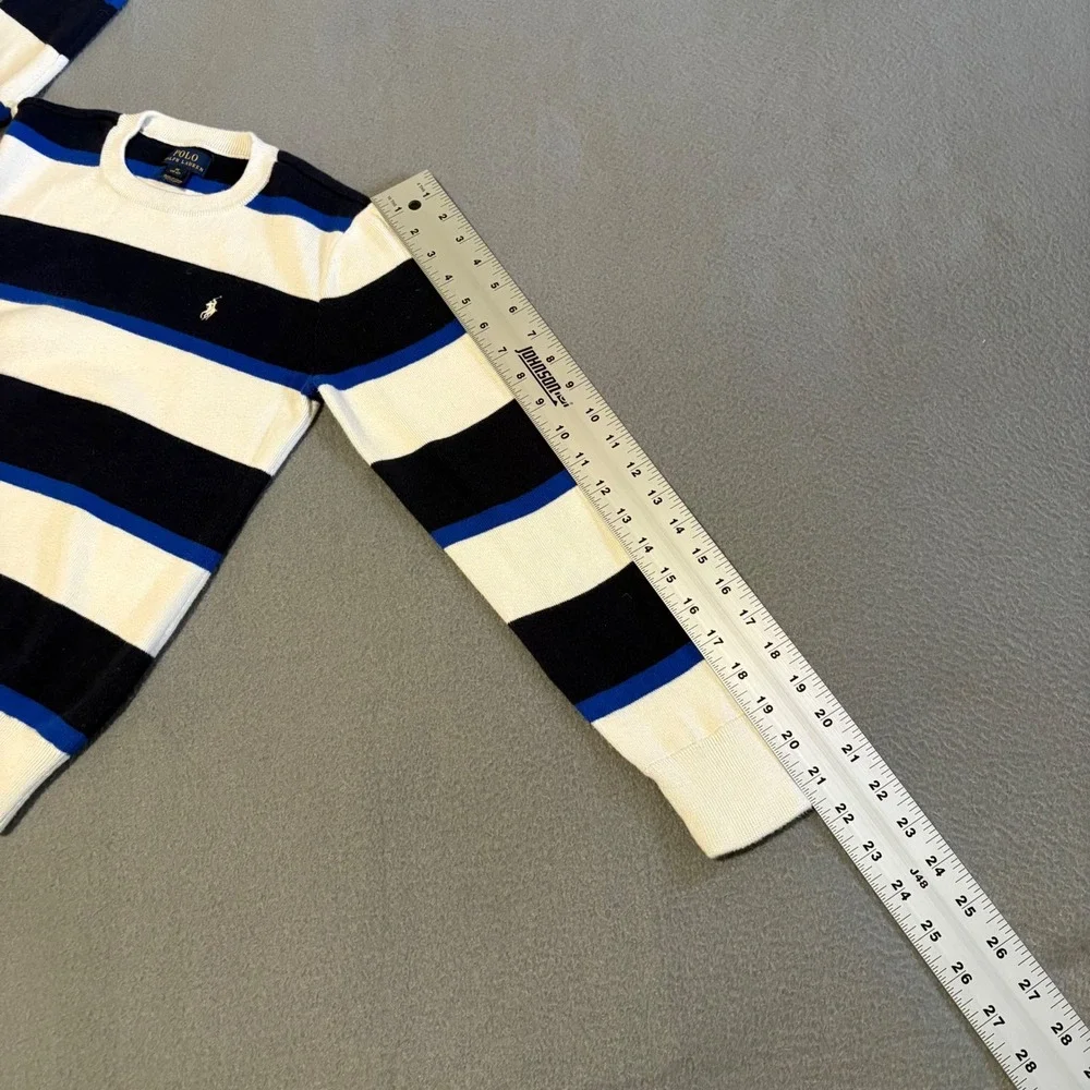 Polo Ralph Lauren Sweater Boys M (10-12) Blue White Striped Cotton Pony Logo
